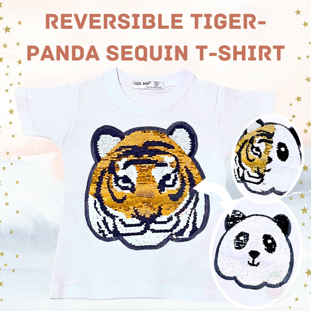 Customised 100% Cotton Reversible Sequin Children Clothing (1 to 7 Years Old) - Tiger Panda