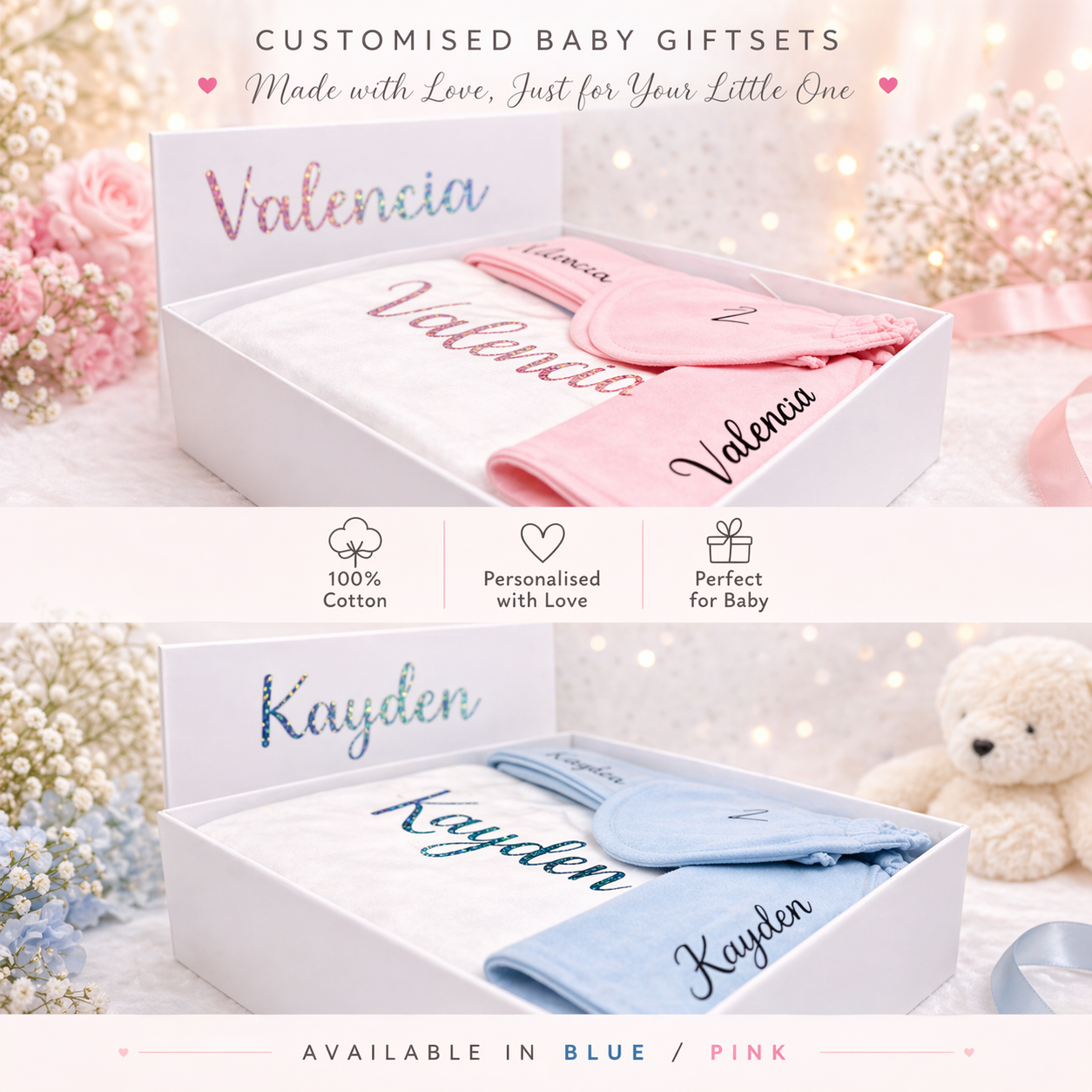 Customised 100% Cotton Baby New Born Gift Set A