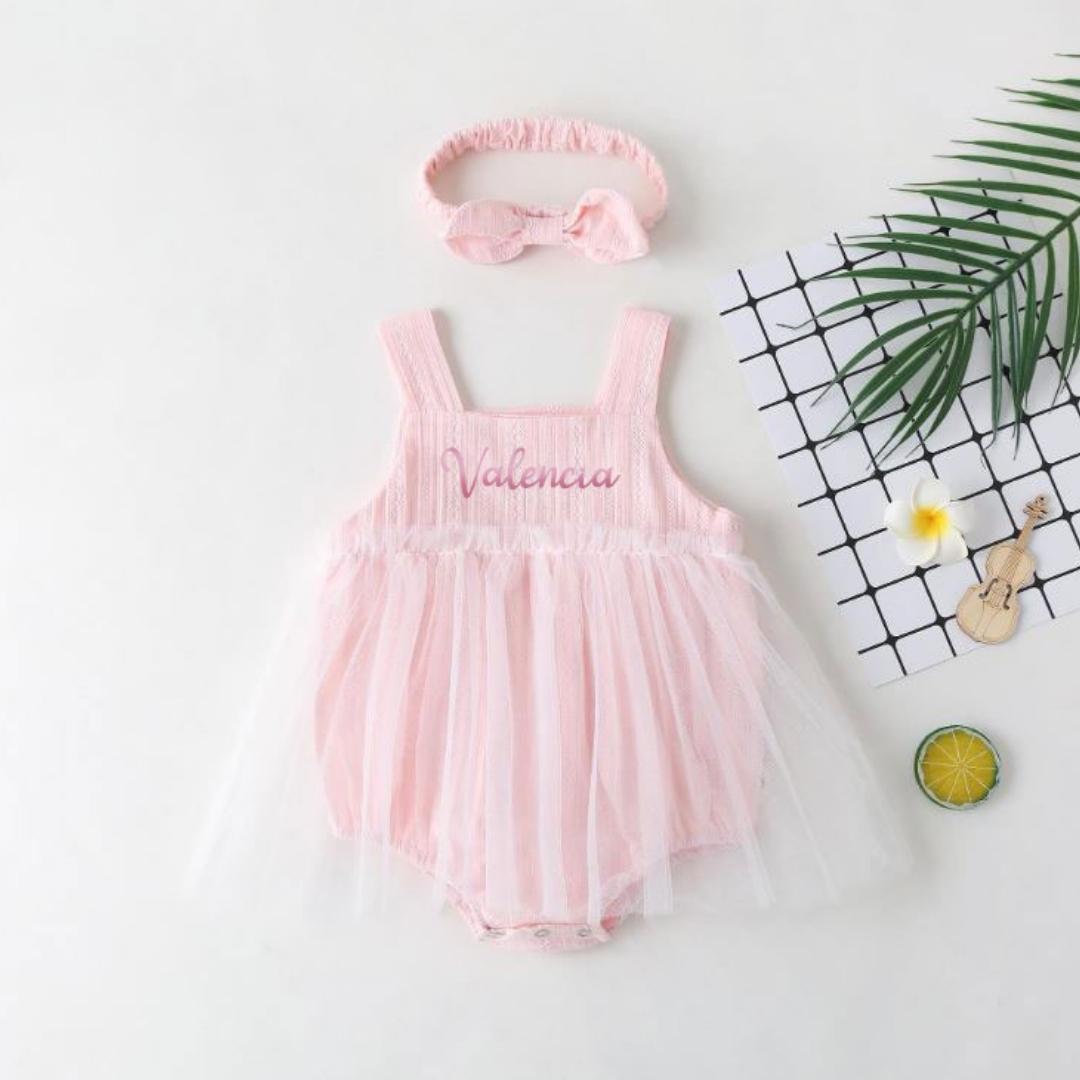 Personalised Baby Girl 1 Year Old Princess Romper Dress with Name