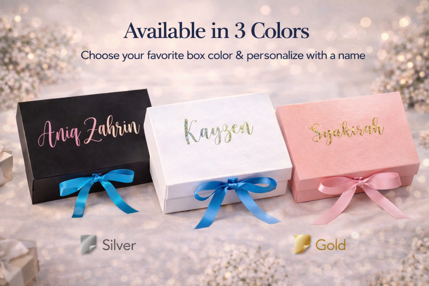 Custom premium magnetic gift box with ribbon & name – 23×17×7 cm