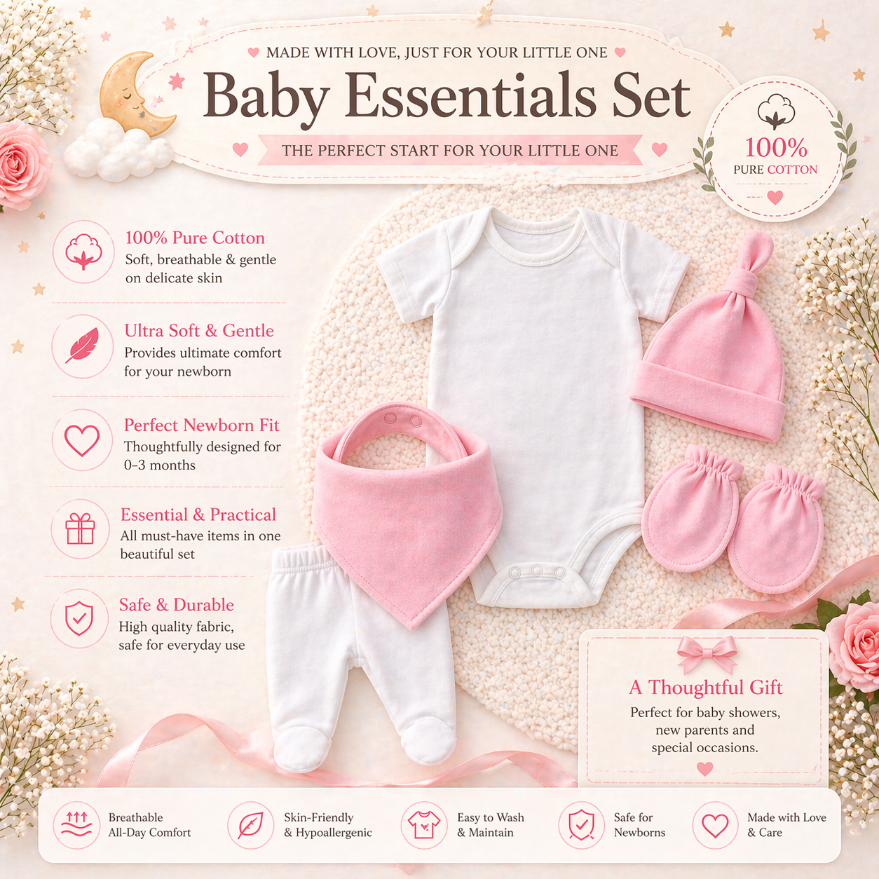 Customised 100% Cotton Baby New Born Gift Set A