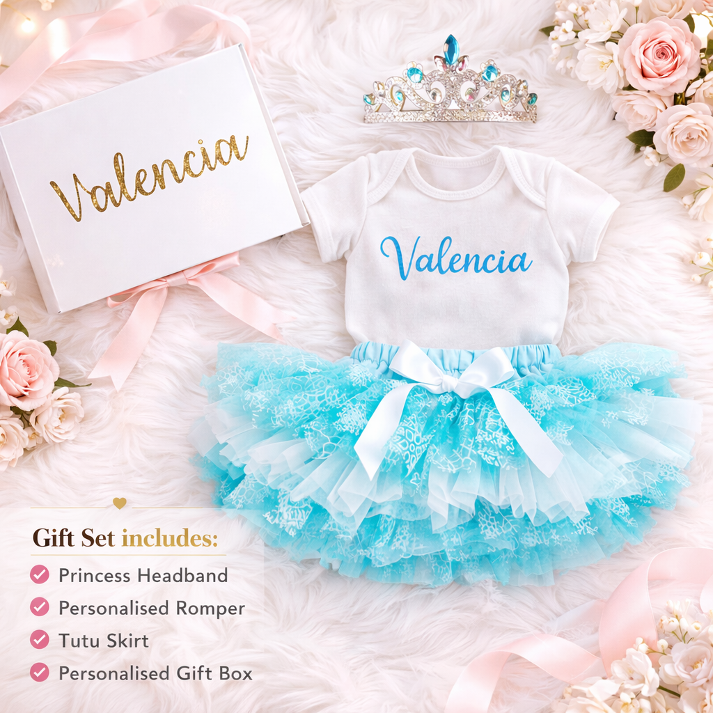 Personalised Baby Girl 100 Days Outfit – Princess Tutu Tulle Romper Gift Set with Name