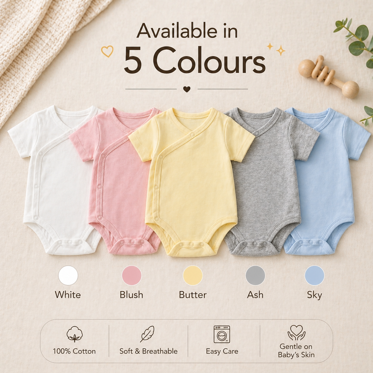 Soft 100% Cotton Kimono Baby Romper