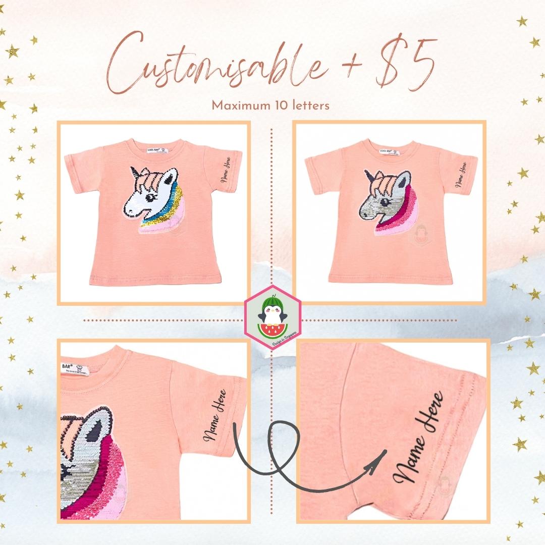 Customised 100% Cotton Reversible Sequin Children Clothing (1 to 7 Years Old) - Rainbow Unicorn