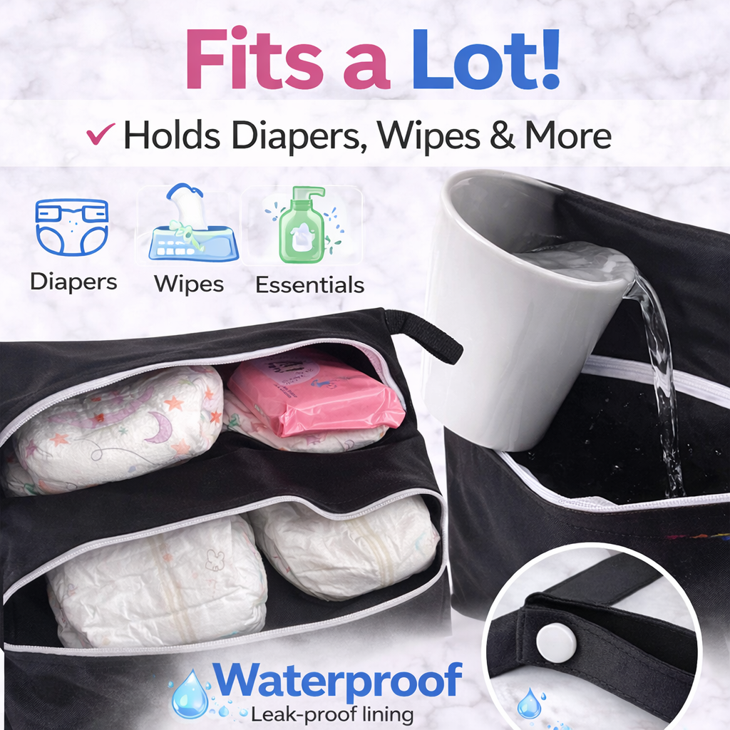 Personalised Waterproof Wet Bag with Custom Name – Diaper, Swim & Travel Pouch