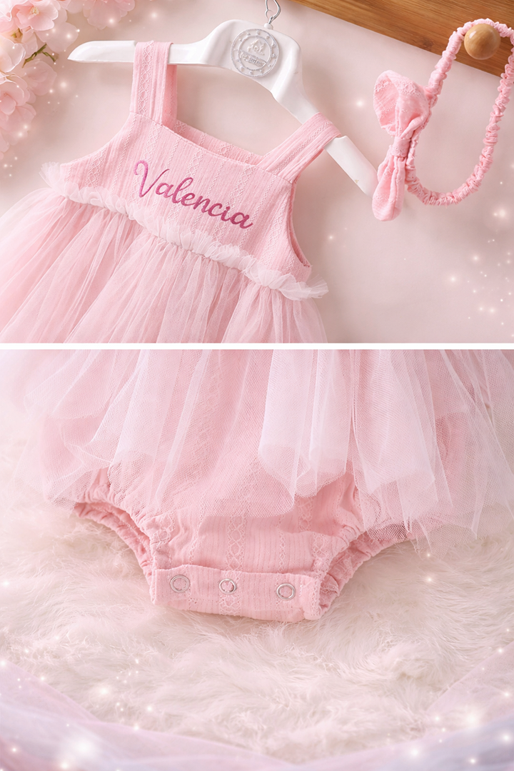 Personalised Baby Girl 1 Year Old Princess Romper Dress with Name
