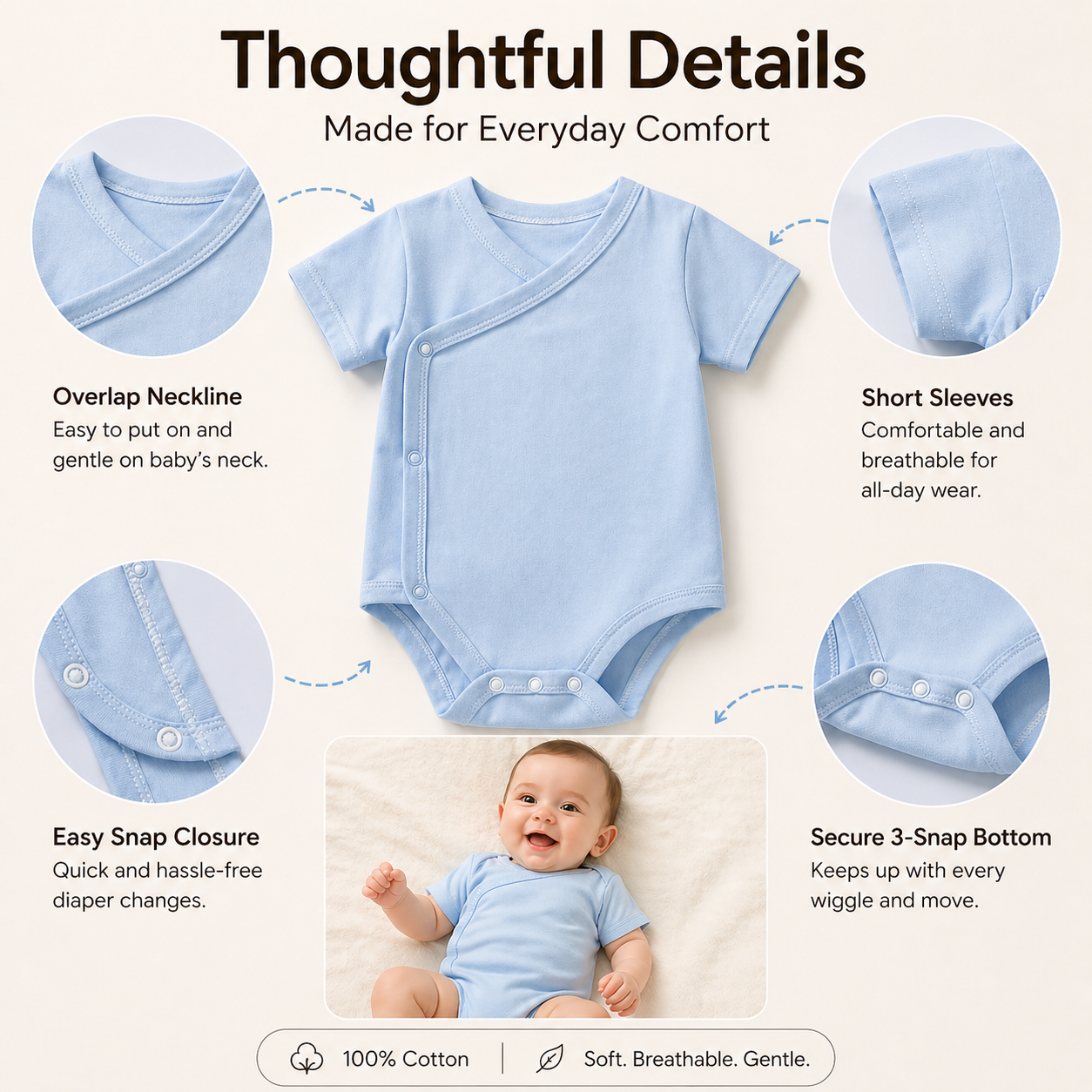Soft 100% Cotton Kimono Baby Romper