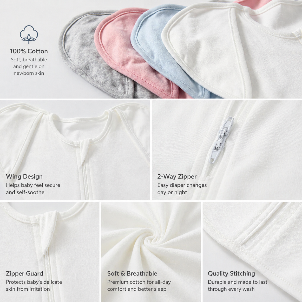 Soft 100% Cotton Newborn Swaddle Sleep Sack