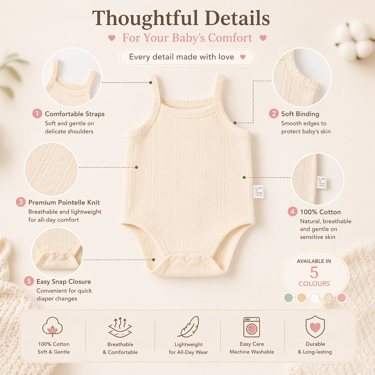 Soft 100% Cotton Pointelle Cami Romper