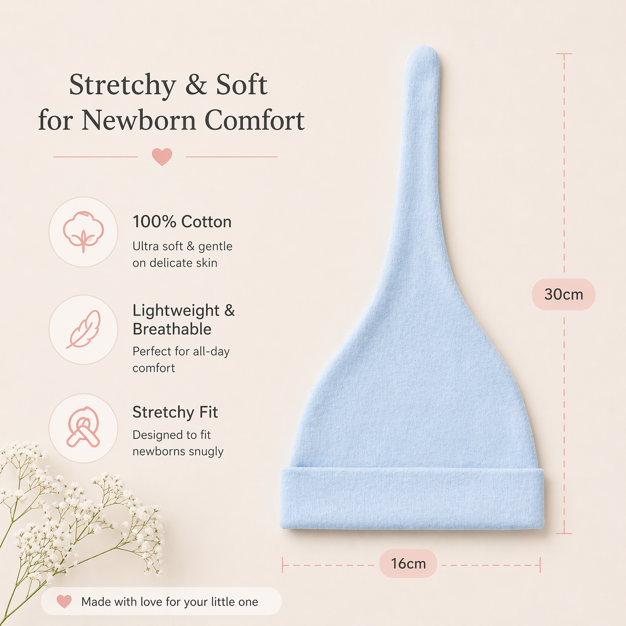 Personalised Baby Beanie 100% Cotton – Soft Newborn Hat