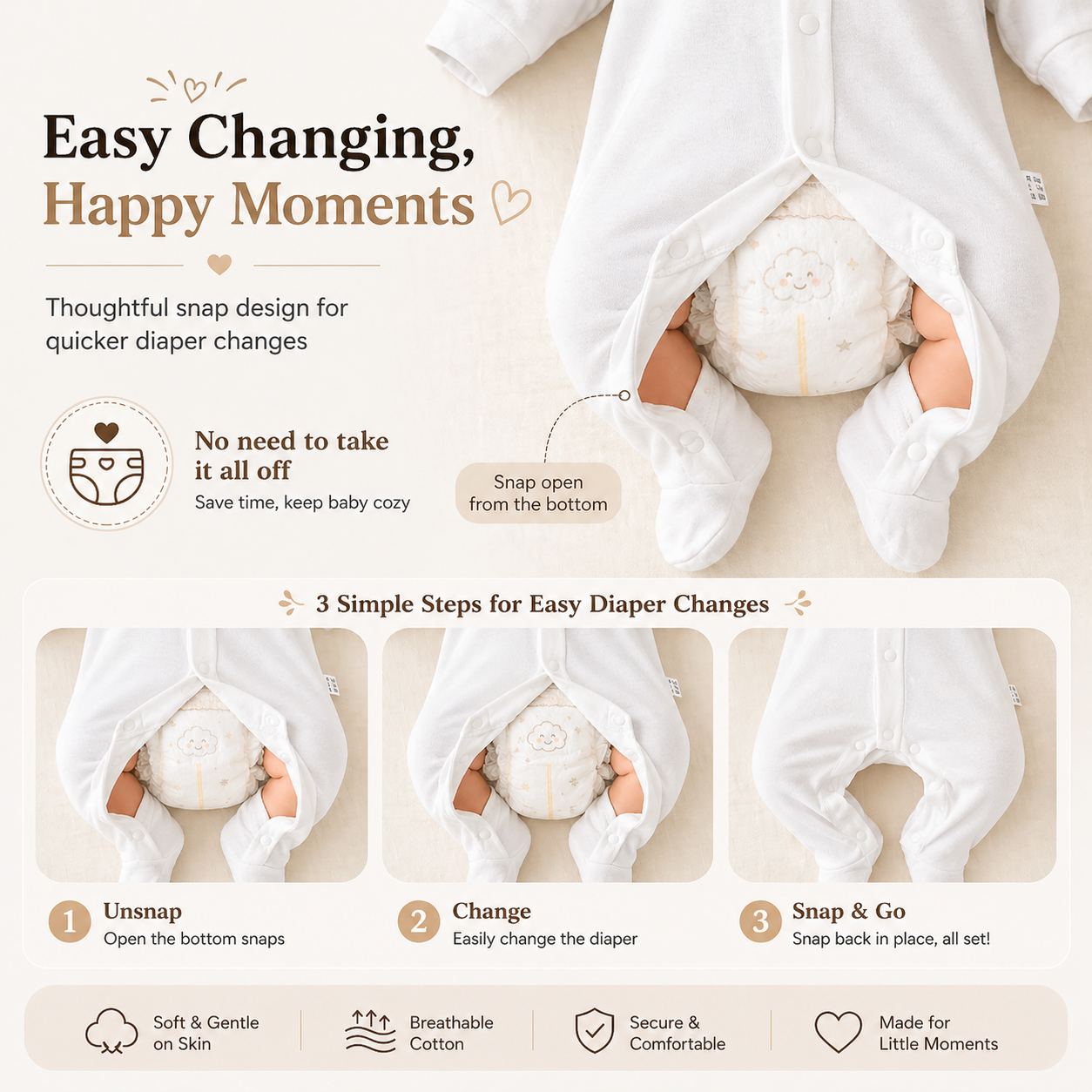 Everyday Comfort 100% Cotton Footed Baby Pyjamas Romper