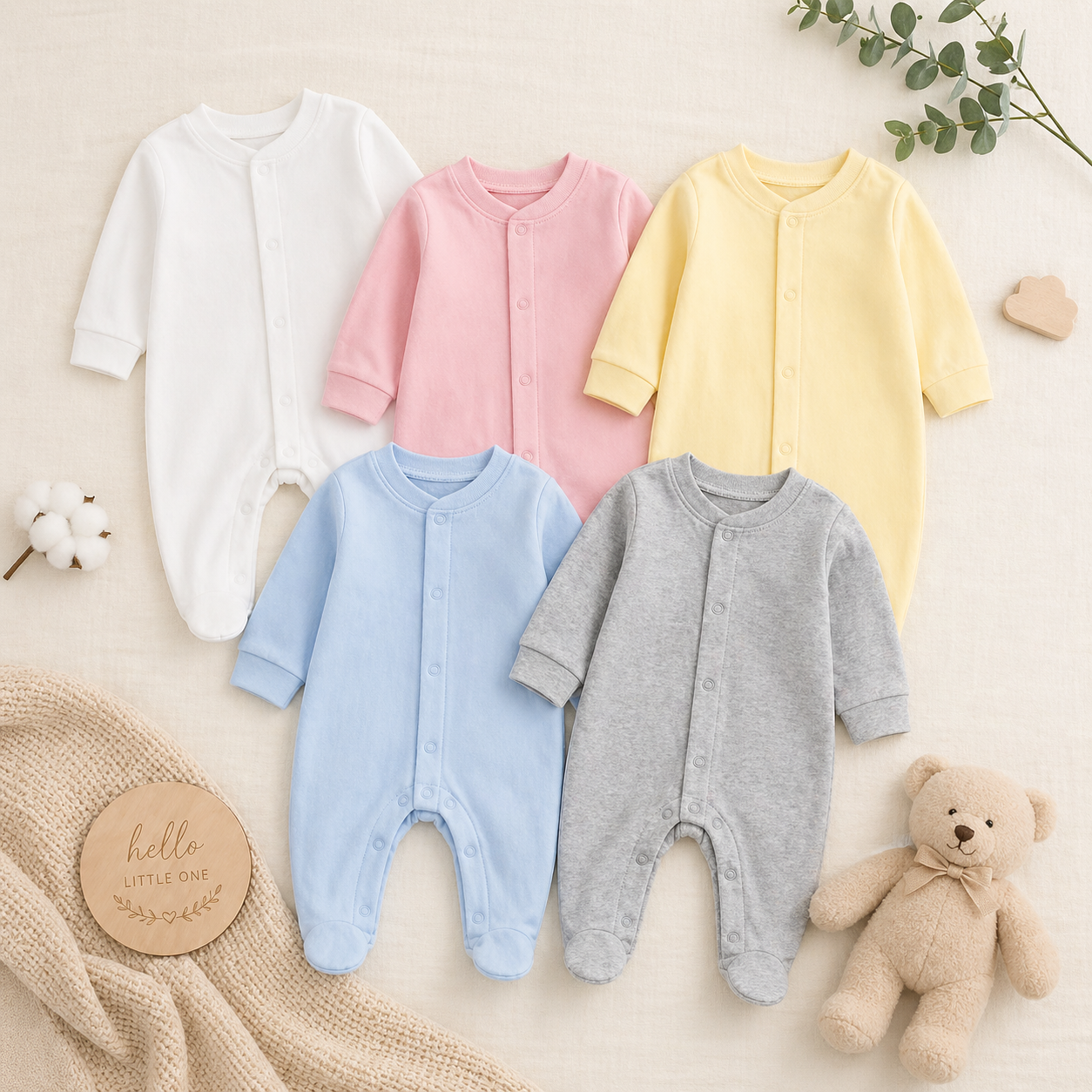 Everyday Comfort 100% Cotton Footed Baby Pyjamas Romper