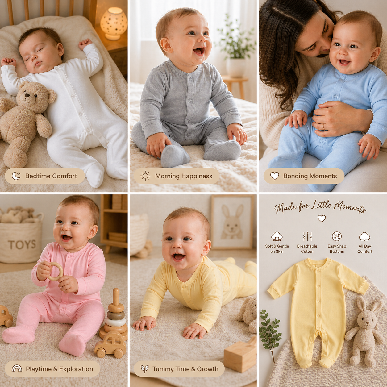 Everyday Comfort 100% Cotton Footed Baby Pyjamas Romper