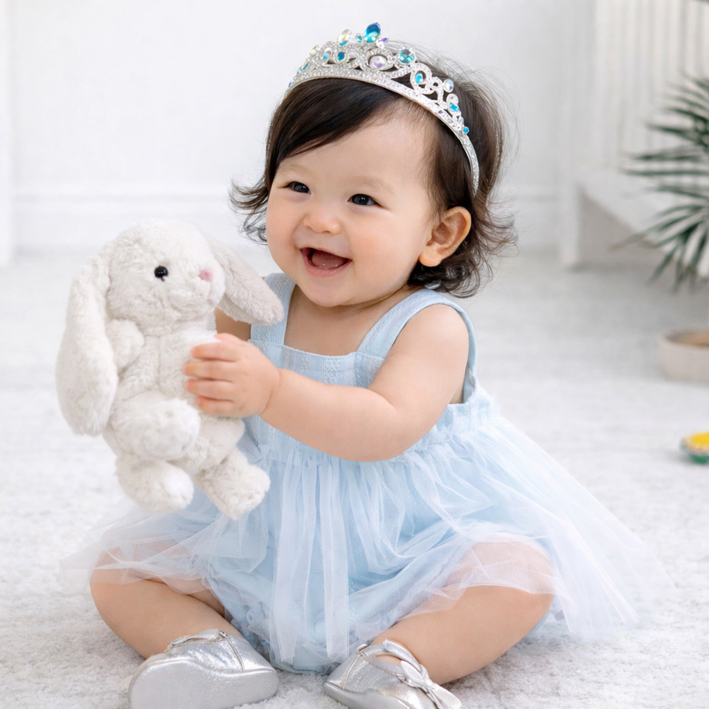 Personalised Baby Girl 1 Year Old Princess Romper Dress with Name