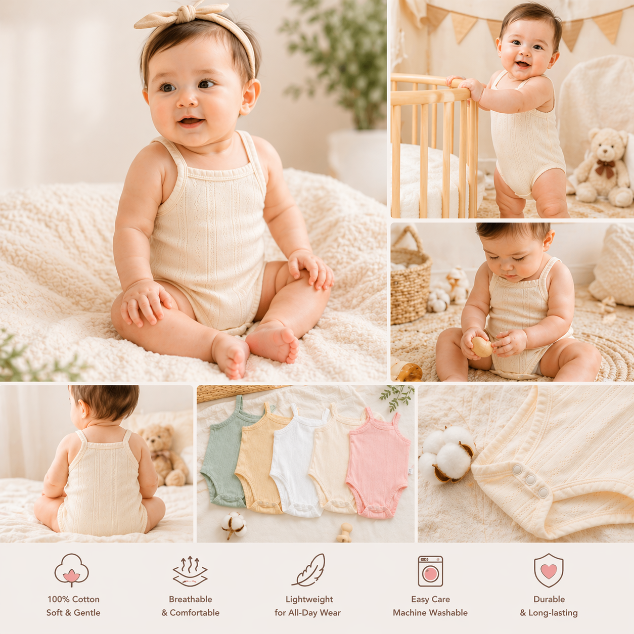Soft 100% Cotton Pointelle Cami Romper