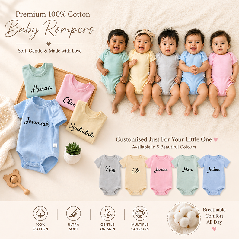 100% Cotton Baby Romper – Soft Infant Bodysuit (Newborn to 12 Months)