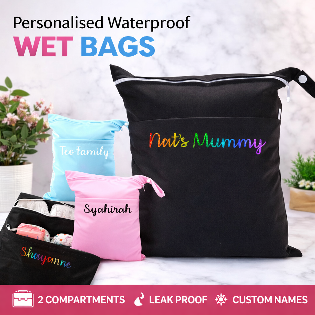 Personalised Waterproof Wet Bag with Custom Name – Diaper, Swim & Travel Pouch
