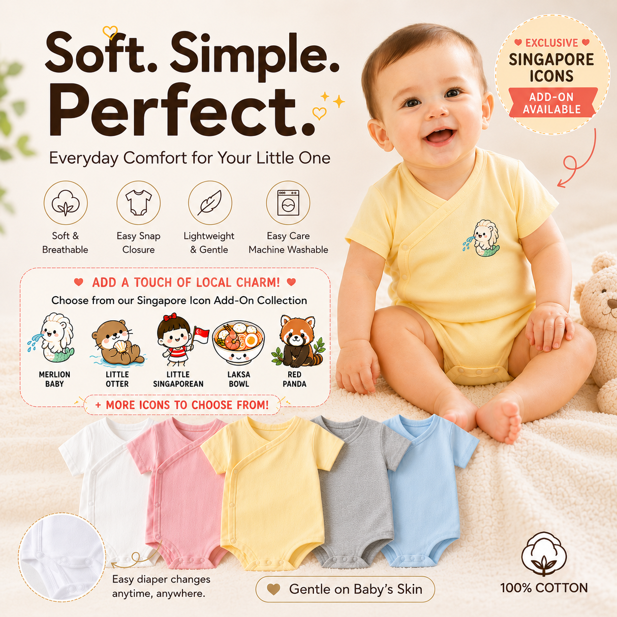 Soft 100% Cotton Kimono Baby Romper