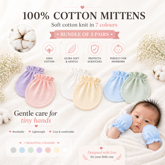 100% Cotton Baby Mittens – Soft Newborn Anti-Scratch Gloves