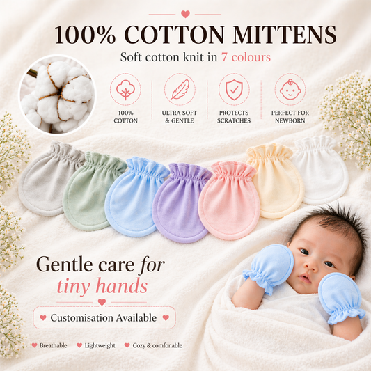 Personalised Baby Mittens 100% Cotton – Soft Newborn Anti-Scratch Gloves