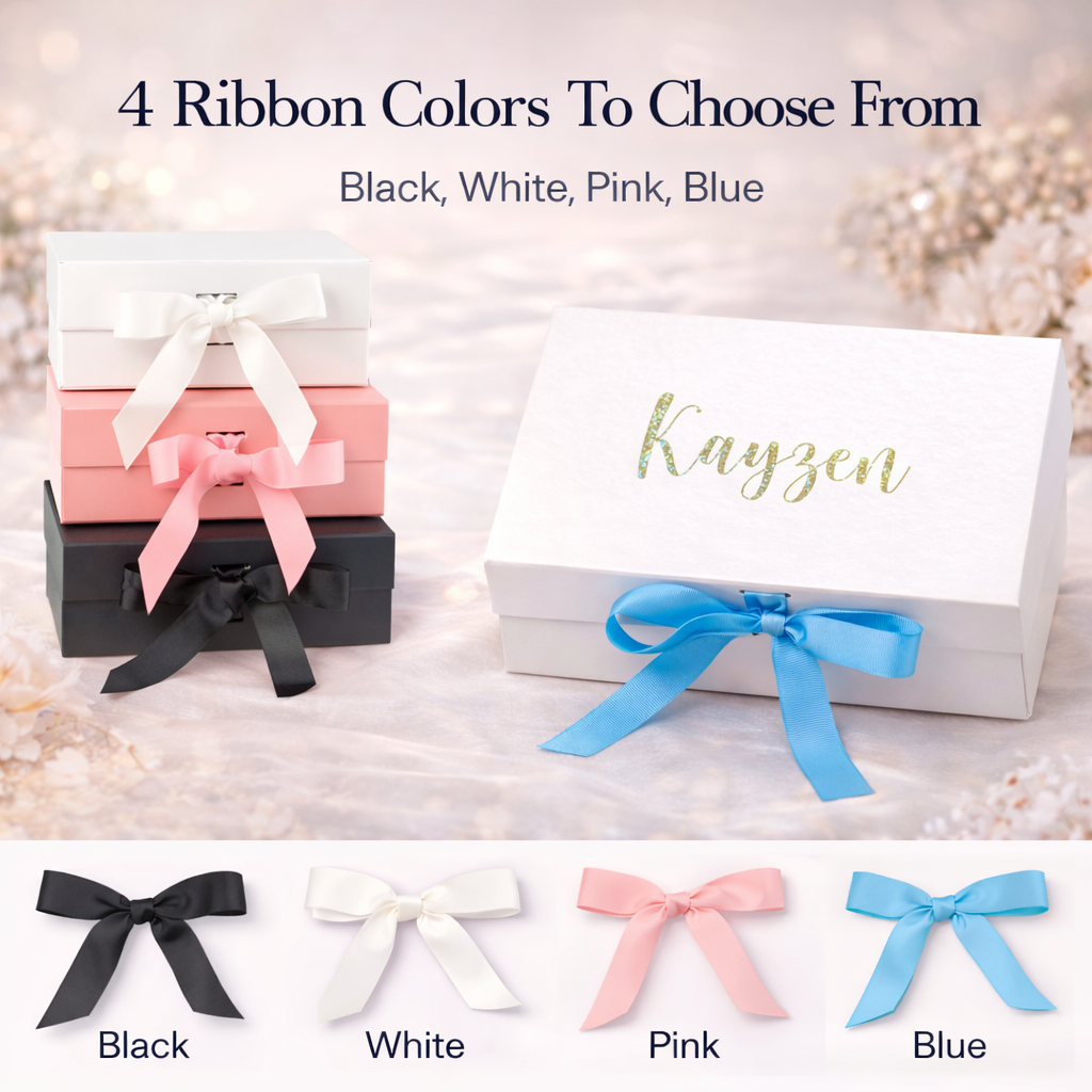 Custom premium magnetic gift box with ribbon & name – 23×17×7 cm