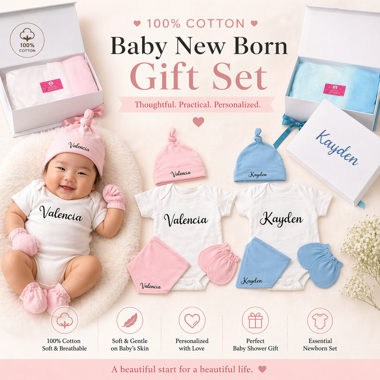 Customised 100% Cotton Baby New Born Gift Set A