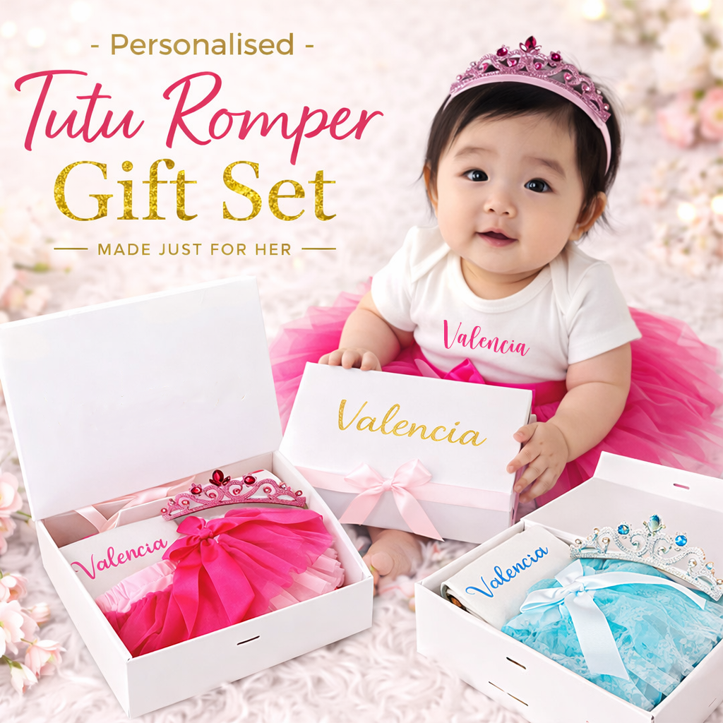 Personalised Baby Girl 100 Days Outfit – Princess Tutu Tulle Romper Gift Set with Name